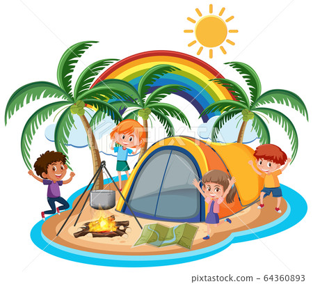 Scene with happy children camping out on the - Stock Illustration ...