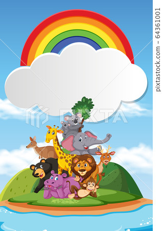 Border template design with many wild animals in - Stock Illustration  [64361001] - PIXTA