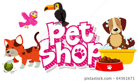 Font design for pet shop with many cute animals 64361671