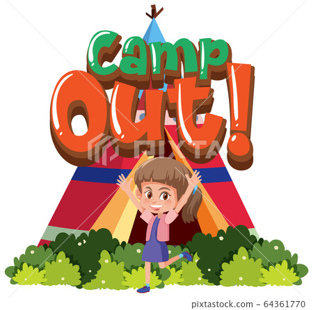 Font design for word camp out with girl by the 64361770