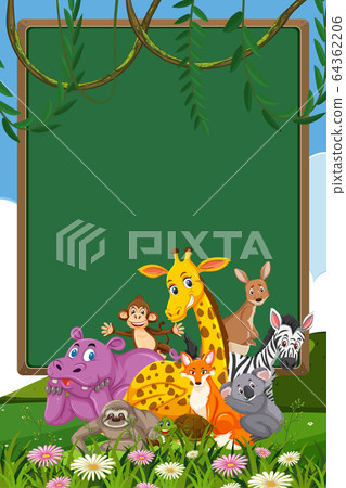 Border template design with many wild animals in - Stock Illustration  [64362206] - PIXTA