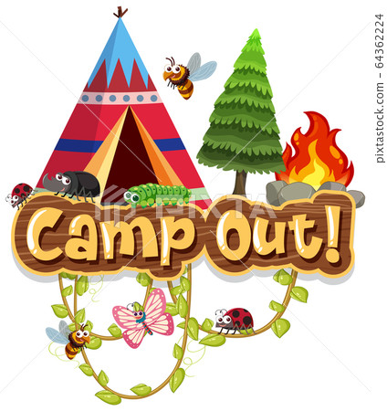 Font design for word camp out with many insects 64362224