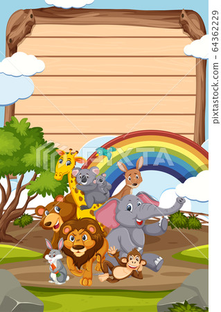 Border template design with many wild animals in 64362229
