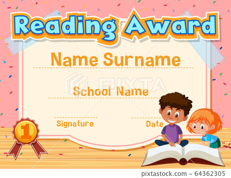 Certificate template for reading award with kids 64362305