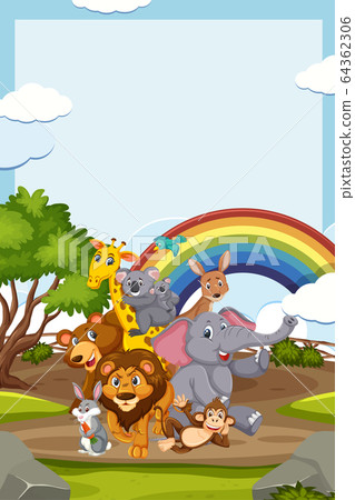 Border template design with many wild animals in 64362306