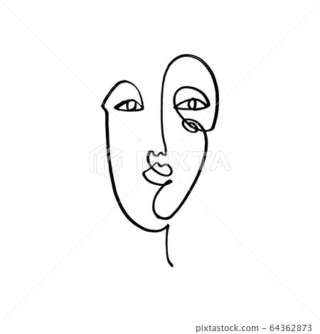 Line drawn black and white trendy face silhouette. Abstract contour. Print for clothes, textile and other. Line drawn black and white trendy face silhouette. Abstract contour. Print for clothes, textile and other. 64362873