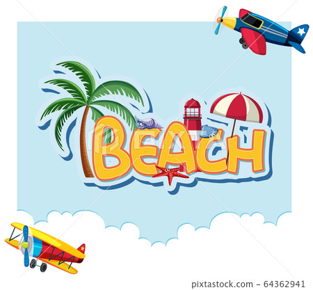 Font design template for word beach with sky Font design template for word beach with sky 64362941