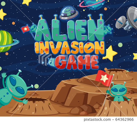 Poster design with word alien invasion game and-插圖素材 [64362966] - PIXTA圖庫