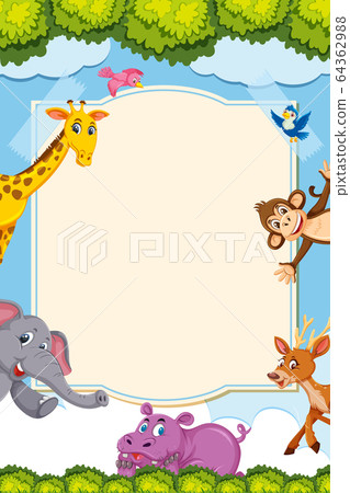 Border template design with many wild animals in - Stock Illustration  [64362988] - PIXTA