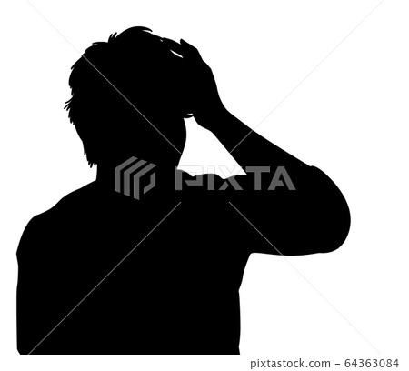 [Silhouette of a person] A man who has a cold / sickness, has a headache 64363084