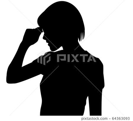 [Silhouette of a person] A woman who has a cold / sickness. A woman who has a headache. 64363093