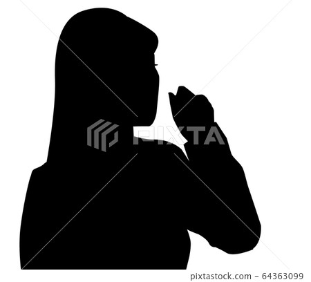 [Silhouette of a person] A woman who has a cold / sickness. A woman who has a headache. 64363099