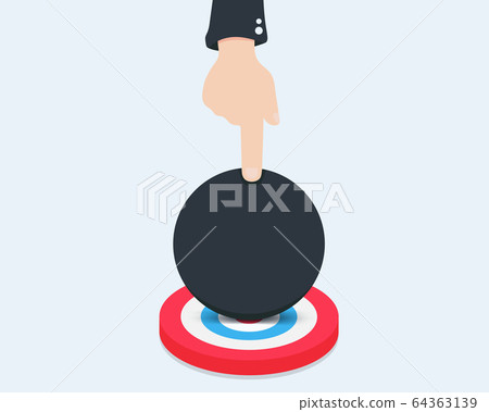 Flat Business hand presses the giant black ball on Flat Business hand presses the giant black ball on 64363139