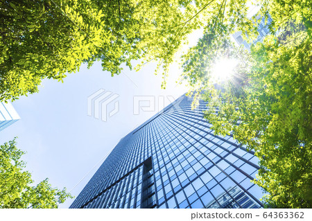 看摩天大樓的辦公室鎮的風景 64363362