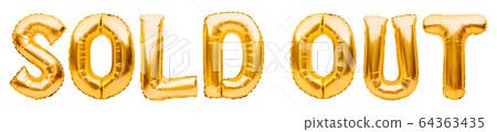 Words SOLD OUT made of golden inflatable balloons 64363435