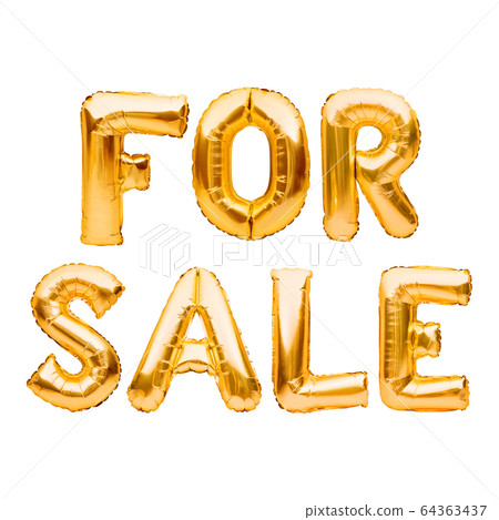 Words FOR SALE made of golden inflatable balloons Words FOR SALE made of golden inflatable balloons 64363437