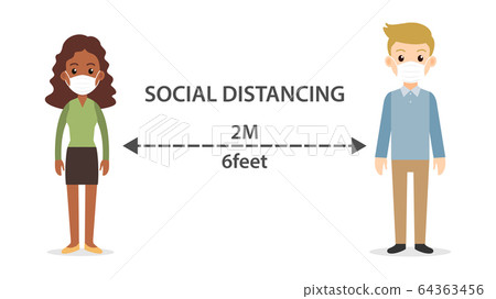 Social distancing black man and woman character 64363456