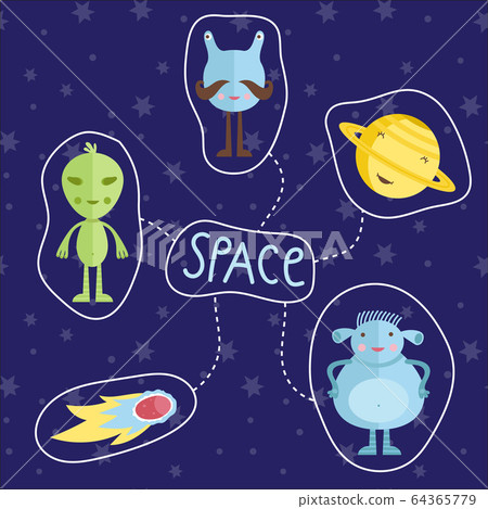 Space Cartoon Style Vector Icons Set Space Cartoon Style Vector Icons Set 64365779