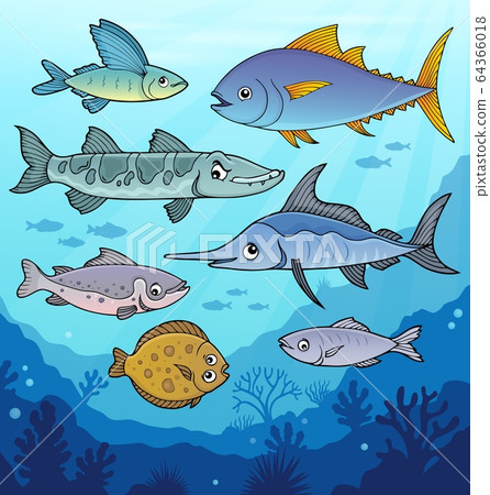 Various fishes underwater theme image 1 64366018