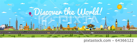 Discover the World poster with famous attractions Discover the World poster with famous attractions 64366122