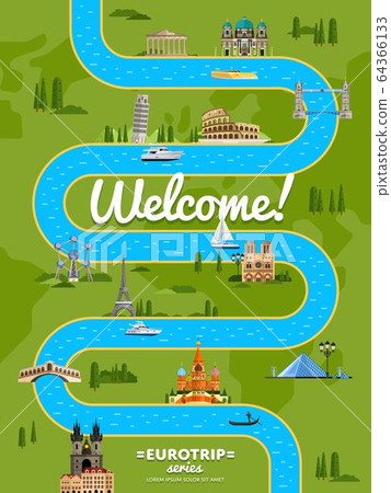 Welcome to Europe poster with famous attractions 64366133