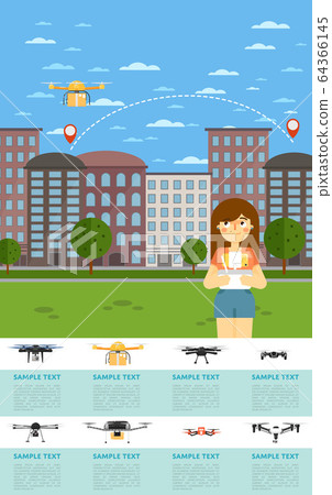 Drone aircraft website template with flying robot 64366145