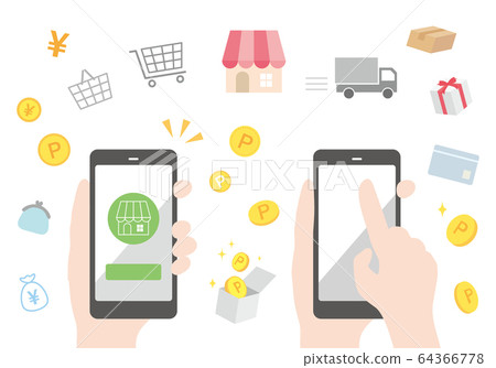 與智能手機上的在線購物相關的插圖 64366778