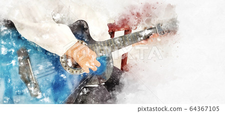 Abstract colorful a girl playing acoustic guitar on watercolor illustration painting background. 64367105