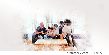Abstract happiness family have fun and meeting in home on watercolor illustration painting background. 64367209