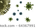 Coronavirus cells. 3D rendering. 64367991