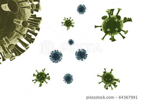 Coronavirus cells. 3D rendering. 64367991