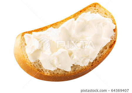 Baguette slice w soft cheese, paths, top Baguette slice w soft cheese, paths, top 64369407