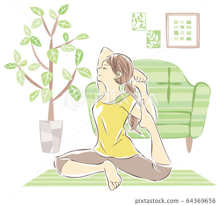 家庭瑜伽女人 64369656