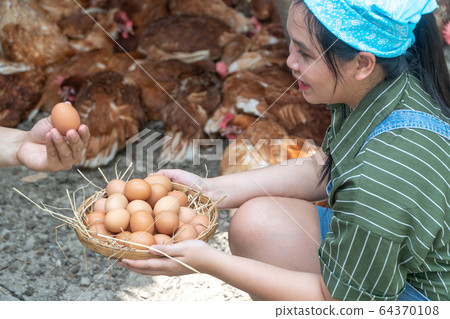 Happy asian farmers wear plaid long sleeve shirt Happy asian farmers wear plaid long sleeve shirt 64370108