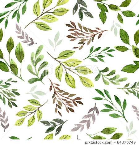 Green leaves and branches, seamless pattern, wet Green leaves and branches, seamless pattern, wet 64370749