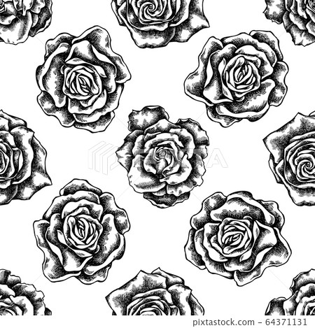Seamless pattern with black and white roses - Stock Illustration ...