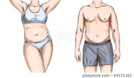Overweight couple, man and woman torso, full color 64371161