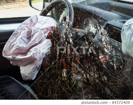 Pink front Airbag Defalted after Car Accident. Pink front Airbag Defalted after Car Accident. 64372409