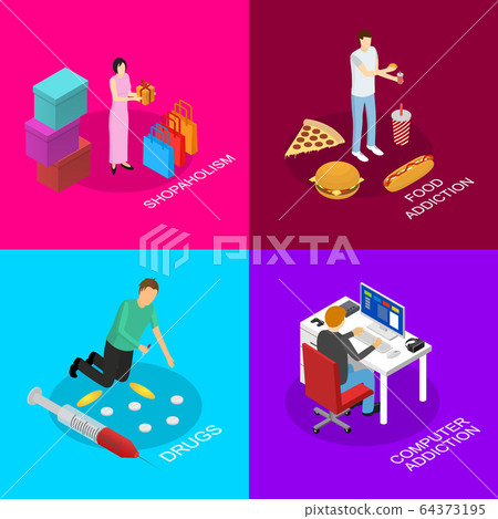 Bad Habits Concept Banner Set 3d Isometric View. Vector 64373195