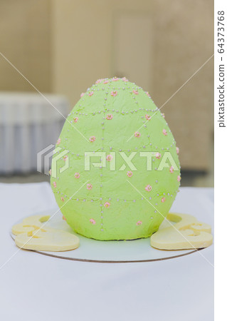 White Cream Icing Cake with Fruits and Chocolate. 64373768