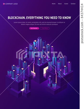 Blockchain technology smartcity isometric banner Blockchain technology smartcity isometric banner 64374414