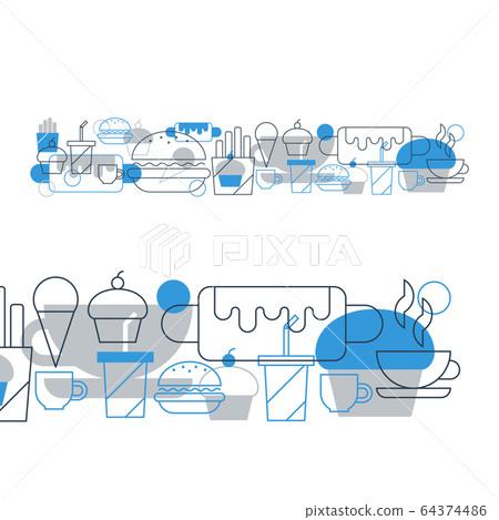 Hot-dog, cupcake, coffee cup tea and drinks Hot-dog, cupcake, coffee cup tea and drinks 64374486