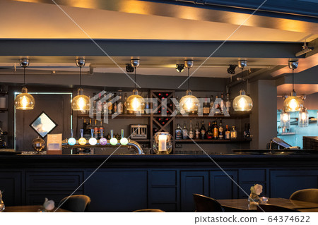 Retro wooden counter bar with beer tap dispenser 64374622