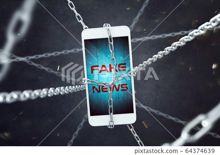 Smartphone with fake news inscription in chains Smartphone with fake news inscription in chains 64374639