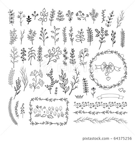 Floral vintage hand drawn vector collection 64375256