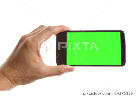 hand holding a cellphone hand holding a cellphone 64375339