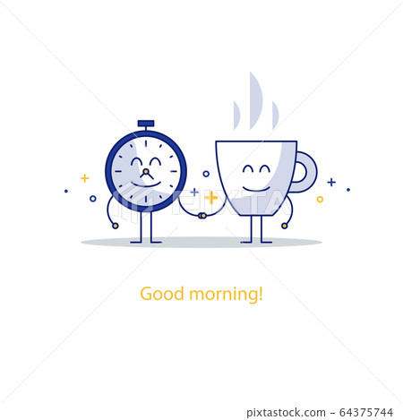 Good Morning, New Happy Day, Hot Tea Time Break - Stock Illustration  [64375744] - Pixta