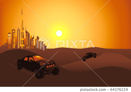 Safari cars in the desert near Dubai city Safari cars in the desert near Dubai city 64376229