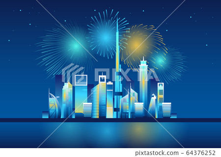Fireworks in Dubai city Fireworks in Dubai city 64376252
