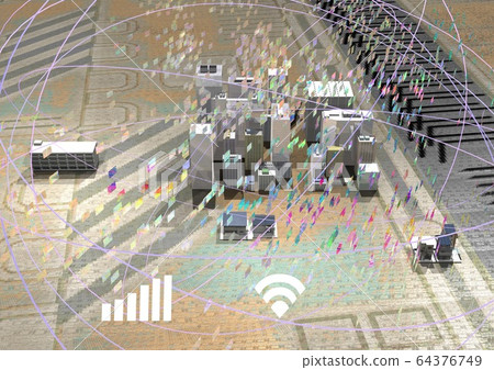 Image of communication network data flying around 64376749